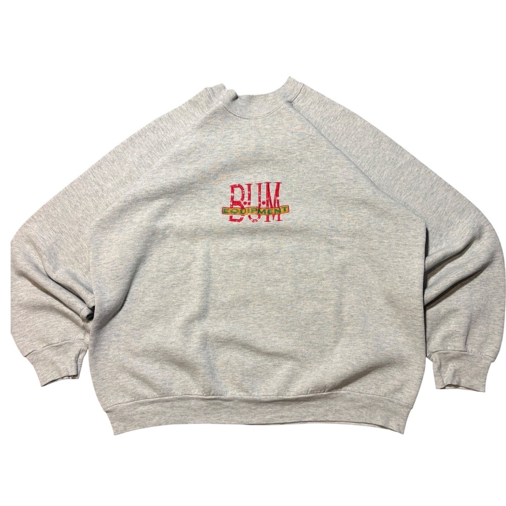 Vintage BUM Equipment Sweatshirt Mens XL Gray Fruit of the Loom Raglan‎ 90s Logo
